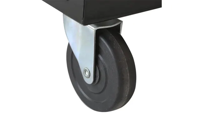 Close-up of the swivel caster wheel on a Yaheetech 3-Tier Welding Cart.