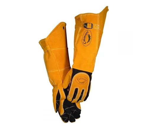 Pair of Caiman 1878 Deerskin FR Insulated MIG/Stick Welding Gloves on white background.