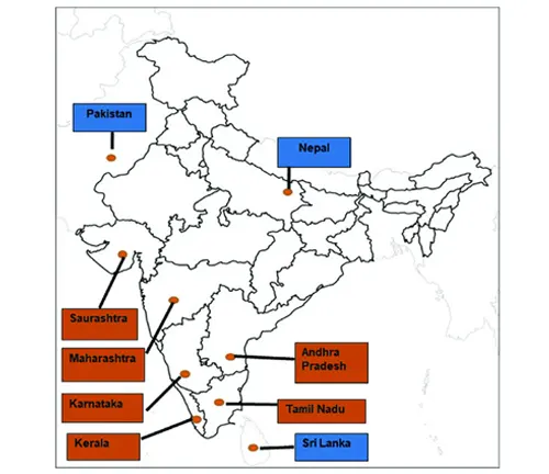 India map with major cities marked. Also shows habitat and distribution of Indian Red Scorpion.