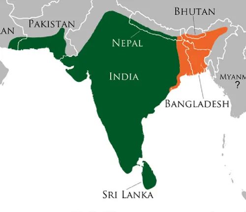 Map of India and Bangladesh with native regions of Gharial Crocodile.