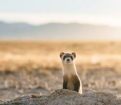 A weasel perched on a desert rock, showcasing its unique features in its native habitat.