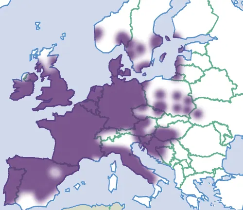 Map of Europe showing Brown-lipped Snail.