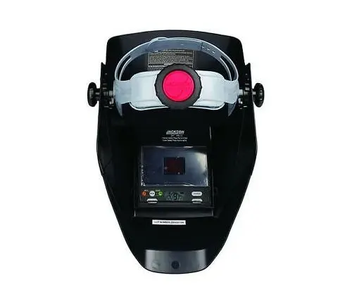 Interior view of Jackson Safety W40 Insight WH 40 welding helmet showing headgear and digital control panel.