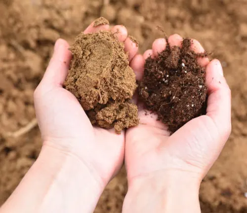 Hands holding different types of soil for comparison