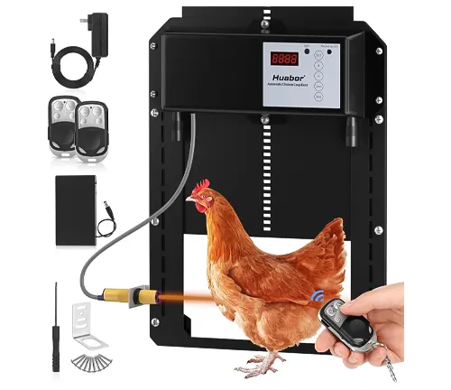 Automatic chicken coop door by Huabor with remote controls and LED display