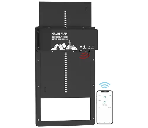 GRUBSFARM automatic chicken coop door with smartphone connectivity for remote control