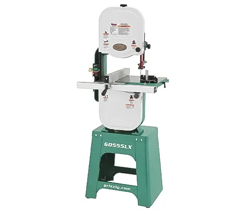 Grizzly Industrial G0555LX Deluxe Bandsaw mounted on a green stand