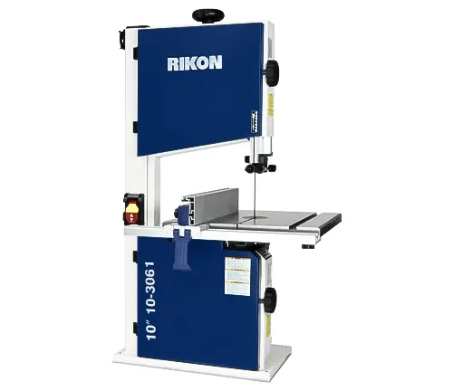 RIKON blue and white vertical bandsaw with table and adjustable guide
