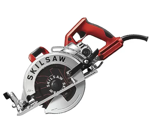 SKILSAW circular saw with a silver and red body, corded power, and a 7 1/4 inch blade