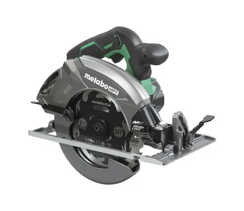 Metabo HPT cordless circular saw with a 7 1/4 inch blade and 24 teeth, in green and black colors