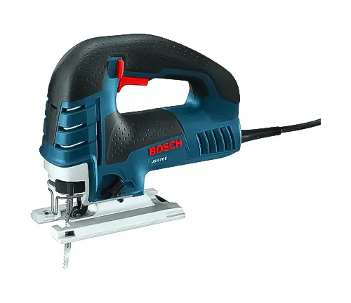 
Blue and black Bosch corded jigsaw with a steel blade