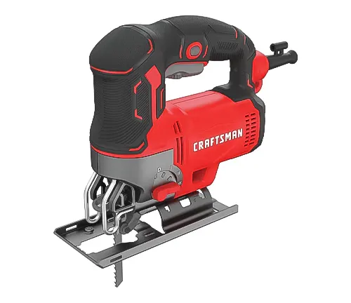 Red and black CRAFTSMAN corded jigsaw with an adjustable base plate