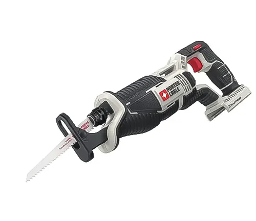 White and black PORTER-CABLE reciprocating saw with a red accent and white blade
