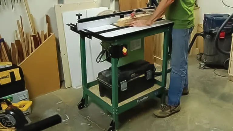 Person using a router table in a woodworking shop
