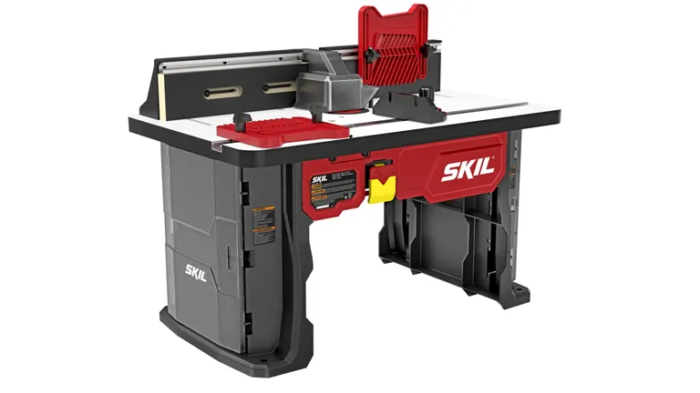 SKIL branded router table with fence and featherboards