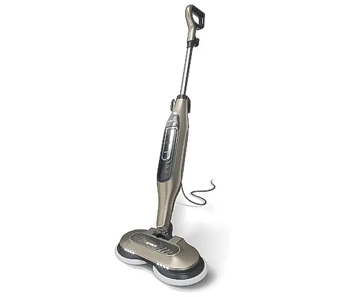 Upright electric floor cleaner with a round cleaning head and cord