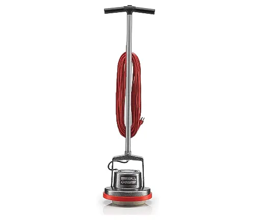 Oreck Commercial floor buffer with a long red cord, on a white background