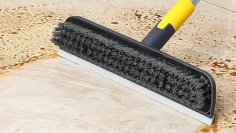 Floor scrubbing brush being used on a wet surface