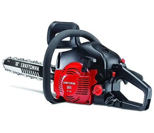 Red and black CRAFTSMAN 16-inch 42cc 2-Cycle Gas Powered Chainsaw with visible chain and brand logo