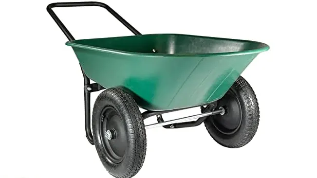 Marathon Green Yard Rover wheelbarrow in white background