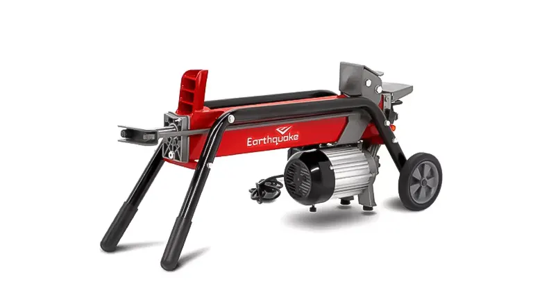 Red and black Earthquake W500 Electric Log Splitter with wheels and front legs