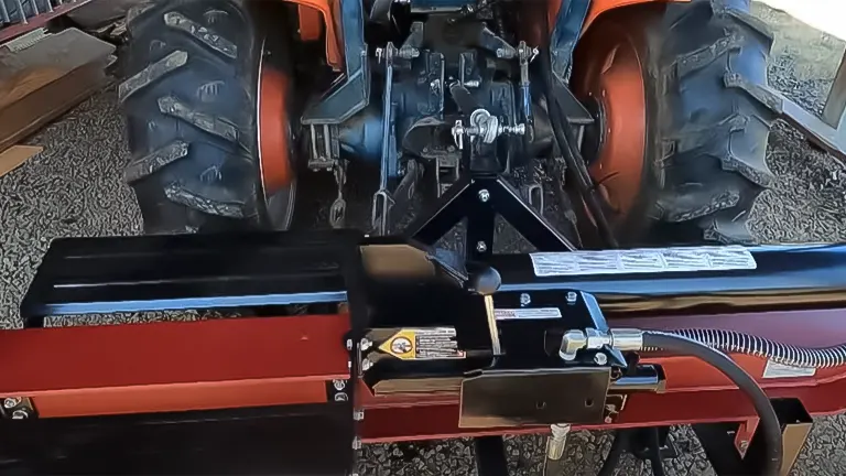 Log splitter attached to a tractor's rear hitch