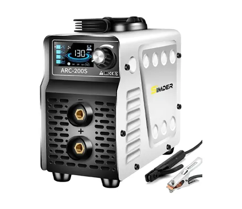 Compact SSIMDER Mini ARC200S welder machine with digital display and black and gold connectors