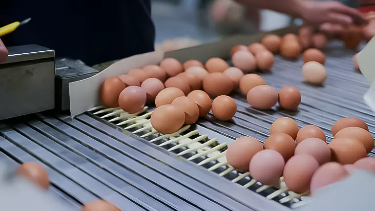 Eggs being sorted on a conveyor belt for processing