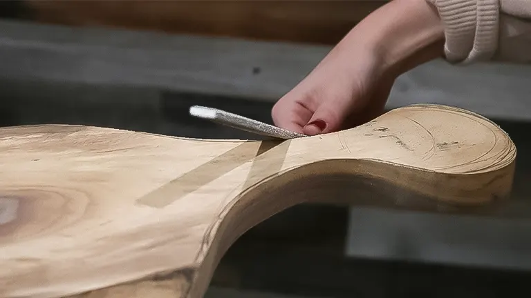 close-up of hands carving wood for a beginner woodworking project