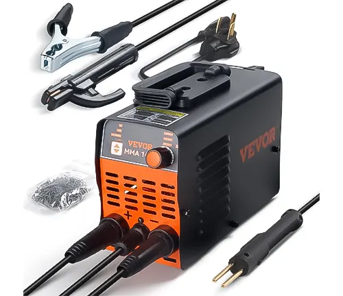 Compact and portable VEVOR 140Amp Stick Welder Machine with clear control panel and ergonomic design