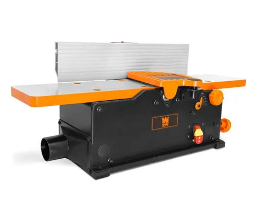 WEN JT3062 10-Amp Benchtop Jointer with orange accents and black base