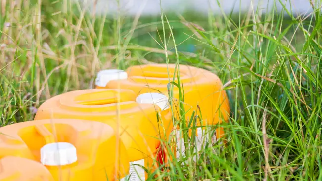 Yellow containers in field