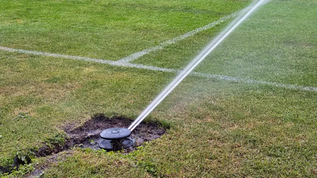 Soccer field sprinkler watering