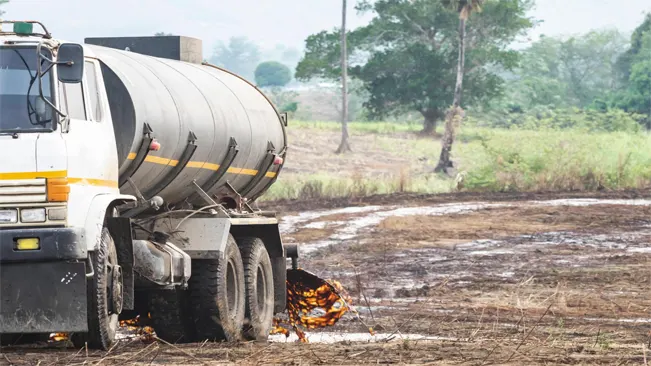 Truck pouring molasses in the sugar plantation as fertilizer