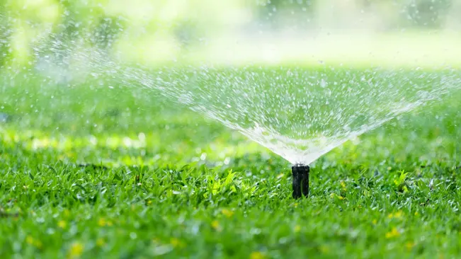 Sprinkler watering lawn