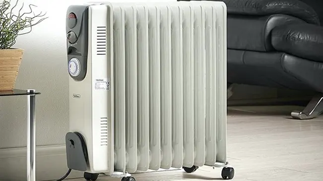 Oil radiator heater in living room