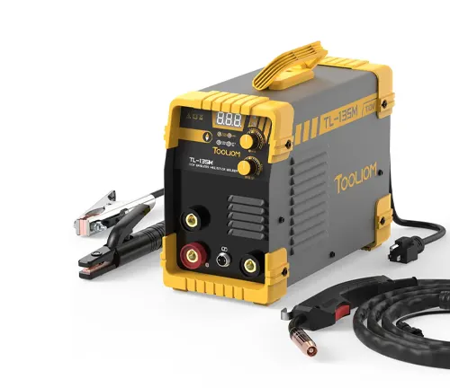 Tooliom TL-135M welder with digital display and attached clamps.