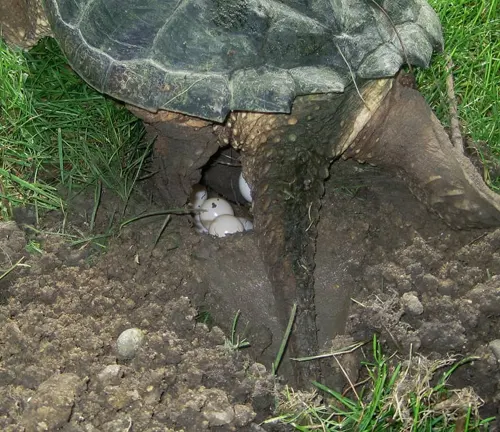 A "Snapping Turtle" sitting in the middle of the ground.