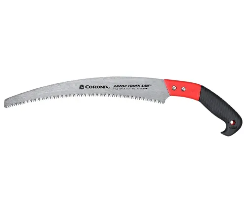 Corona RazorTOOTH pruning saw with a curved blade and a black ergonomic handle, designed for effective cutting.