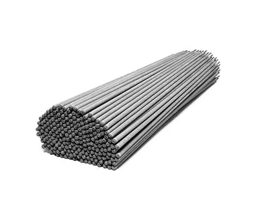 Bundle of uniform welding rods neatly arranged, showcasing their textured ends and smooth bodies.