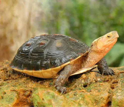 Chinese Box Turtle - A small turtle with a domed shell, yellow stripes, and a hinged plastron, native to China and Southeast Asia.


