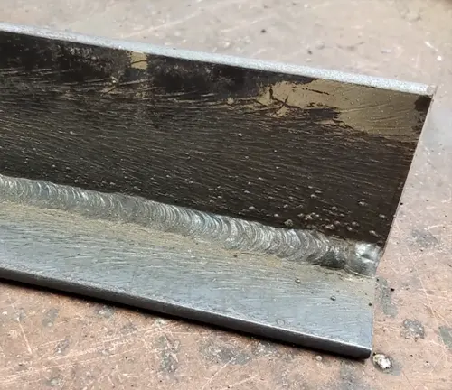 A metal joint showing a smooth weld bead along the seam, created with a Forney Easy Weld 140 FC-I.