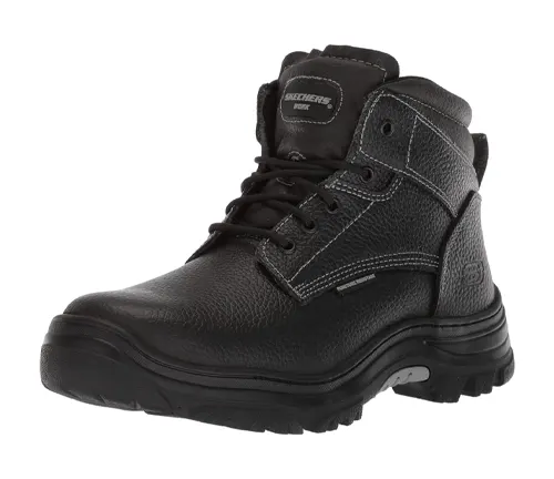 Black leather welding boot with padded ankle and thick sole, from the 2024 top selection.
