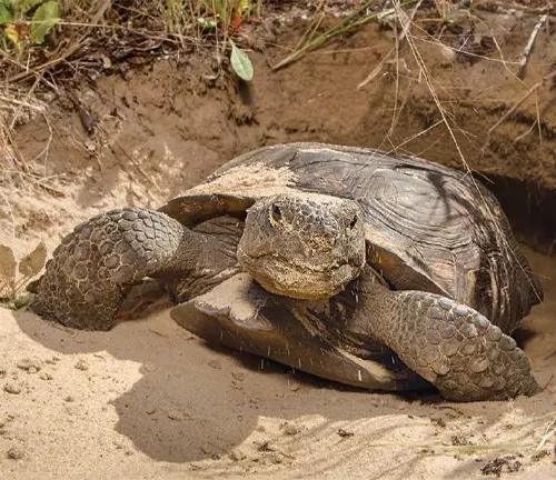 A gopher tortoise sitting in the sand.