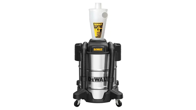 DEWALT dust collector with dual hoses and a clear top collection canister