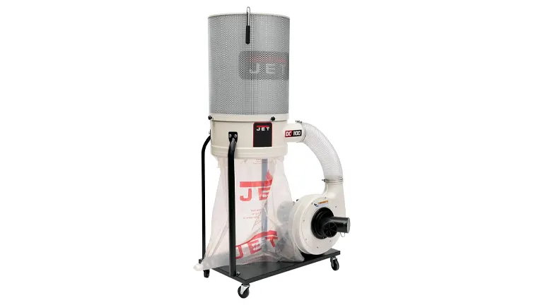 JET dust collector with a canister filter and collection bag on a white background