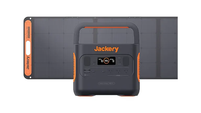 A Jackery solar generator paired with a foldable solar panel