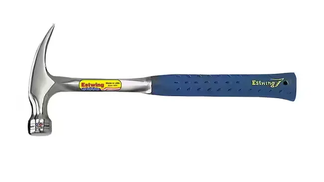 Estwing E3-16S 16 oz straight claw hammer with a blue and black rubber grip.