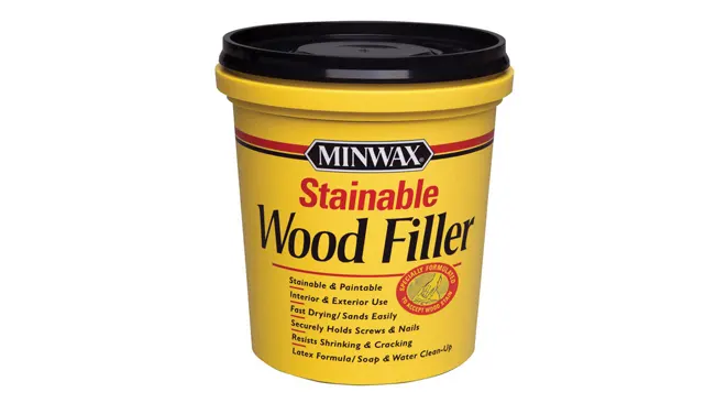 Container of Minwax Stainable Wood Filler.