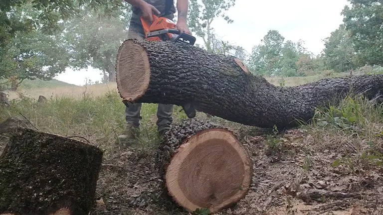 Person cutting log using Husqvarna 372 XP Chainsaw
